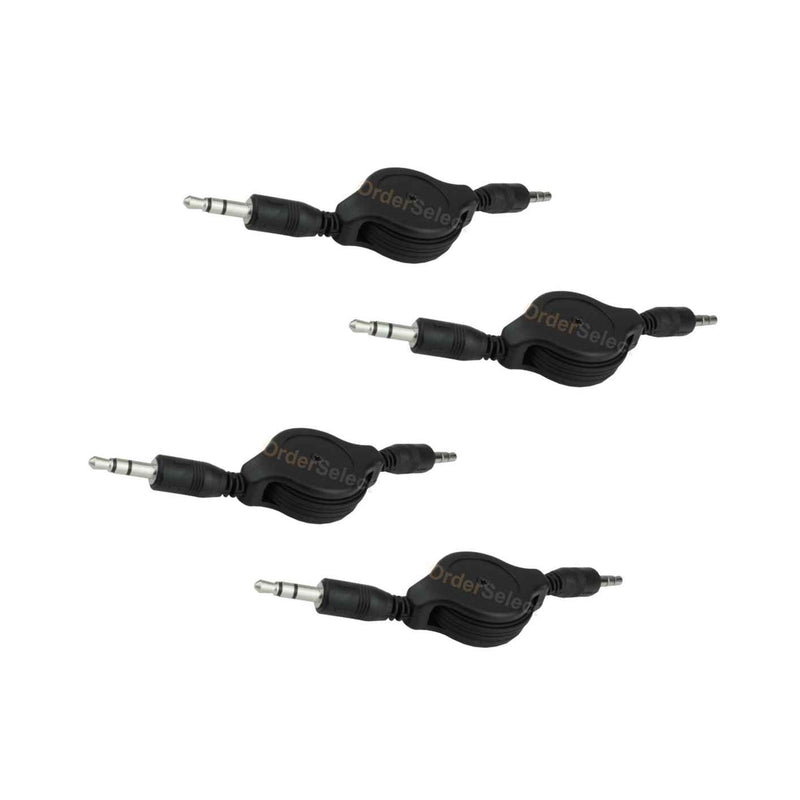 4 Black Retractable Aux Auxiliary Cable Cord For Apple Iphone Ipod Touch Nano