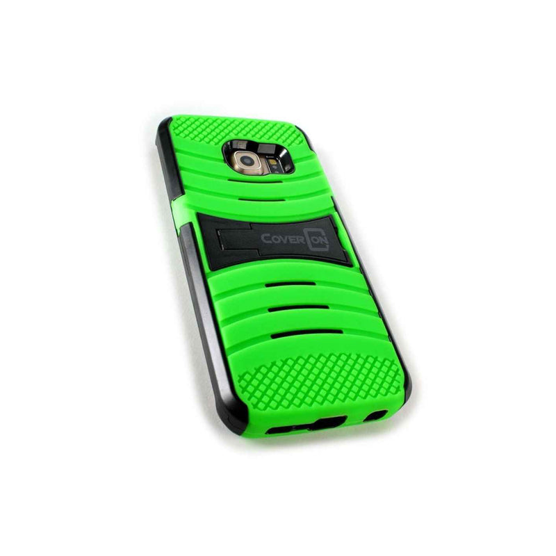 Coveron For Samsung Galaxy S6 Edge Case Hybrid Kickstand Cover Neon Green