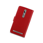 For Asus Zenfone 2 5 5 Wallet Case Red Card Folio Faux Leather Pouch Lcd