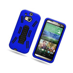 For Htc One M8 Case Hard Soft Dual Layer Blue Black Hybrid Stand Cover