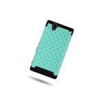 For Sony Xperia T2 Ultra Case Teal Black Hybrid Diamond Bling Skin Phone Cover