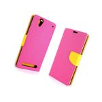 Coveron For Sony Xperia T2 Ultra Wallet Case Hot Pink Yellow Card Folio