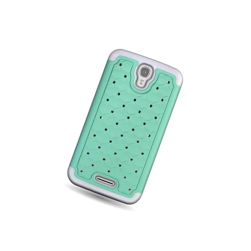 For Alcatel One Touch Pop Astro Case Teal White Diamond Bling Hybrid Cover