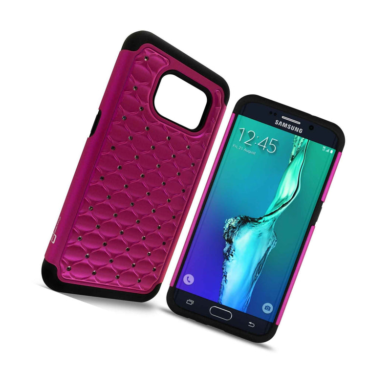 For Samsung Galaxy S7 Edge Case Hot Pink Black Hybrid Diamond Bling Skin Cover