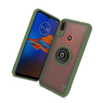 Army Green Phone Case For Motorola Moto E6 Plus Cover W Grip Ring Kickstand