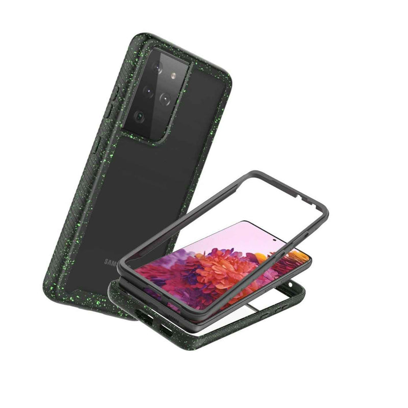 Black Trim Green Dots Heavy Duty Phone Case For Samsung Galaxy S21 Ultra 5G