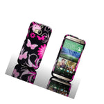 Hard Cover Protector Case For Htc One M8 Pink Butterfly