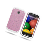 Diamond Case For Motorola Moto E Hybrid Dual Layer Light Pink White Cover