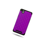For Zte Zmax Case Hybrid Diamond Bling Hard Studded Phone Cover Purple