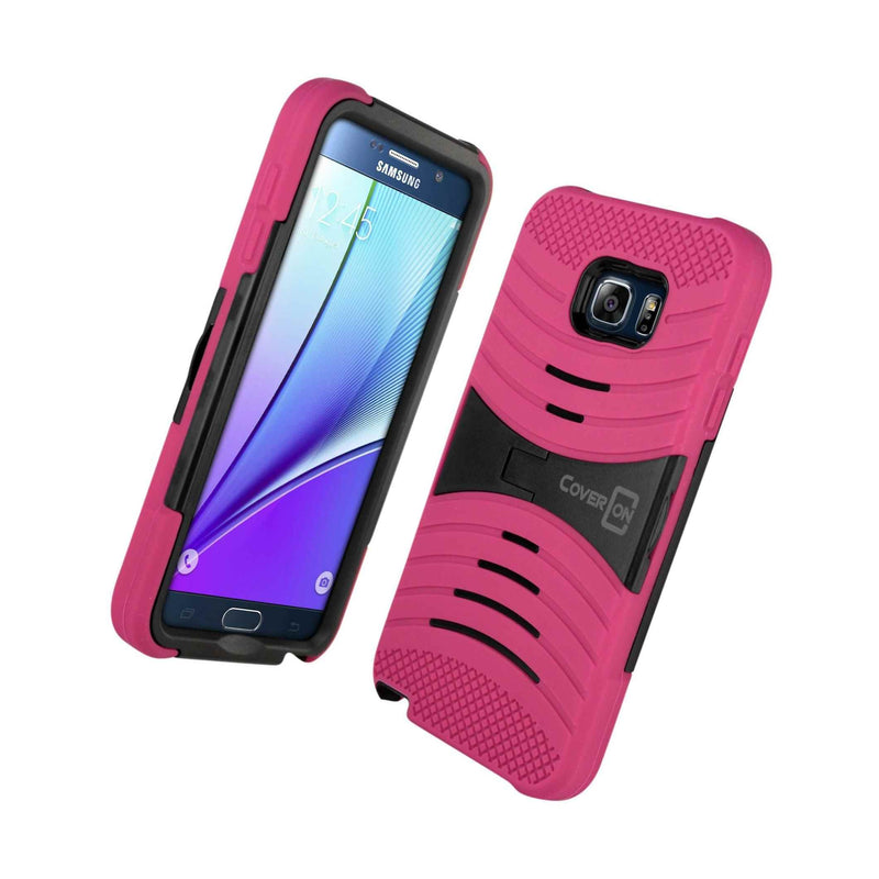 For Samsung Galaxy Note 5 Case Hot Pink Black Hybrid Tough Skin Phone Cover