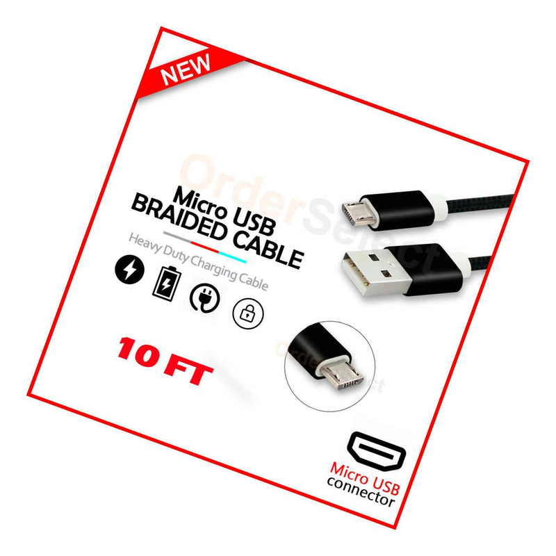 Micro Usb 10Ft Charger Braided Cable For Lg Phoenix 5 Risio 4 Tribute Monarch