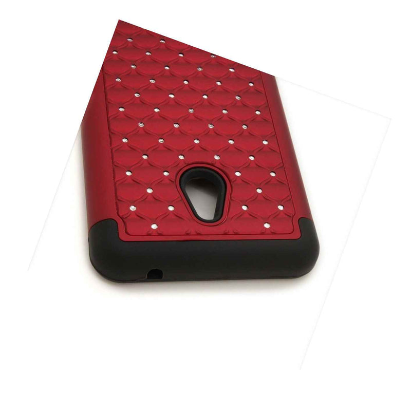 Red Dual Layer Diamond Hybrid Shockproof Cover Case For Nokia Lumia 1320