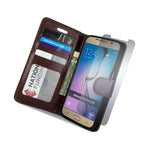 For Samsung Galaxy S6 Wallet Case Brown Credit Card Cover Screen Protector