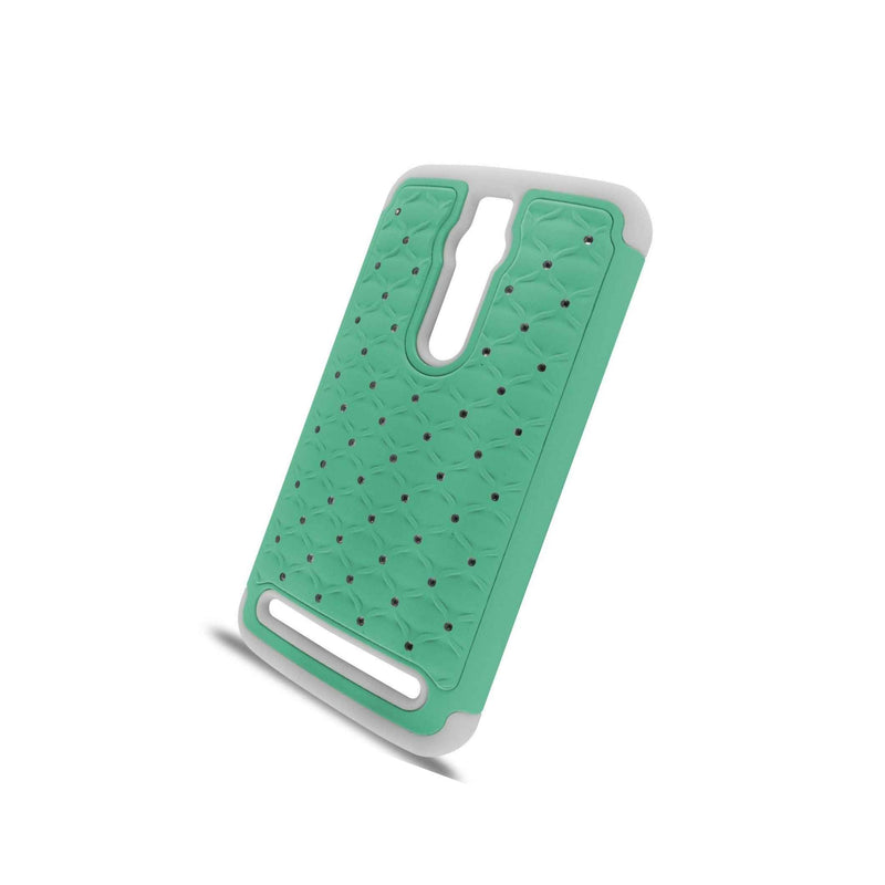 For Asus Zenfone 2 5 5 Case Teal White Hybrid Diamond Bling Skin Phone Cover