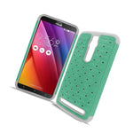 For Asus Zenfone 2 5 5 Case Teal White Hybrid Diamond Bling Skin Phone Cover