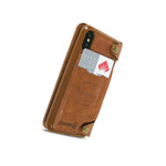 Brown Wallet Case For Apple Iphone Xs X Credit Card Slot Flip Phone Cover