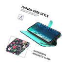 Navy Floral Rfid Pu Leather Wallet Cover Phone Case For Motorola Moto Edge