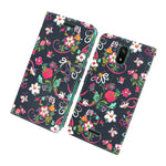 Navy Floral Rfid Blocking Pu Leather Wallet Cover Phone Case For Cricket Icon 2
