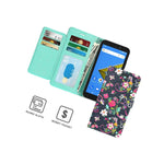 Navy Floral Rfid Blocking Pu Leather Wallet Cover Phone Case For Cricket Icon 2