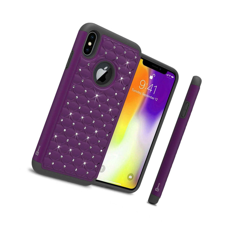 Purple Black Bling Hybrid Phone Case Rhinestone Cover For Apple Iphone Xs Max