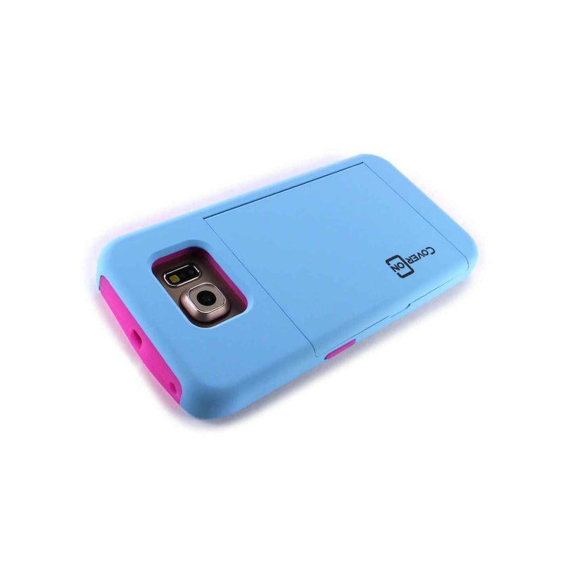 Coveron For Samsung Galaxy S6 Edge Case Blue Hot Pink Rugged Card Holder Cover