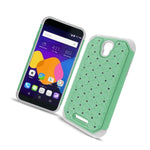 For Alcatel One Touch Elevate Case Teal White Hybrid Diamond Bling Skin Cover