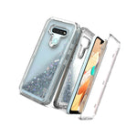 For Lg K51 Reflect Case Liquid Glitter Clear Silver Frame Hard Phone Cover