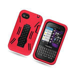 For Blackberry Q5 Case Hard Soft Dual Layer Red Black Hybrid Stand Cover