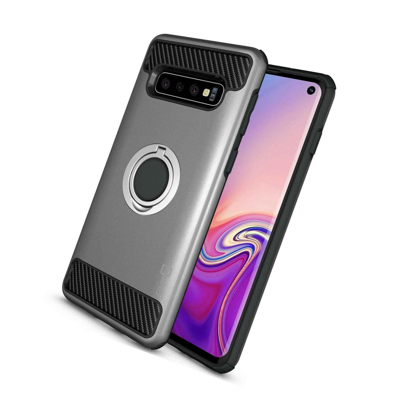 Gray Phone Case For Samsung Galaxy S10 Tough Hard Cover W Grip Ring Stand