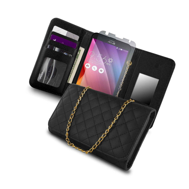 For Asus Zenfone 2 Laser 5 5 Wallet Black Black Quilted Bag Mirror Pouch