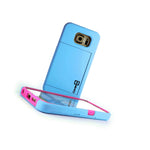 Coveron For Samsung Galaxy S6 Case Hybrid Card Holder Hot Pink Sky Blue Cover