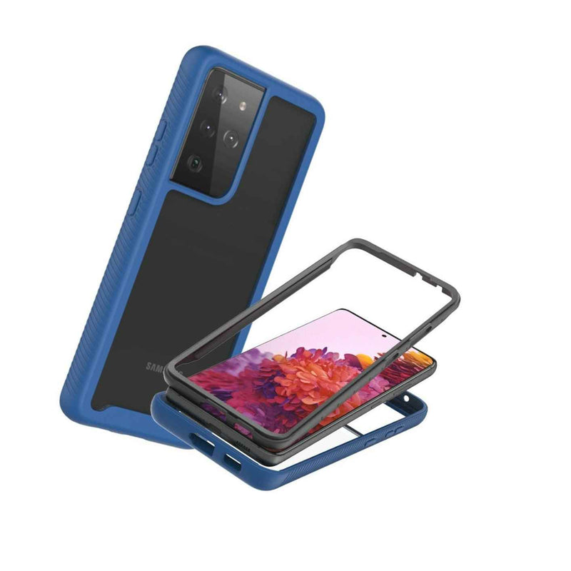Navy Blue Trim Heavy Duty Cover Hard Phone Case For Samsung Galaxy S21 Ultra 5G