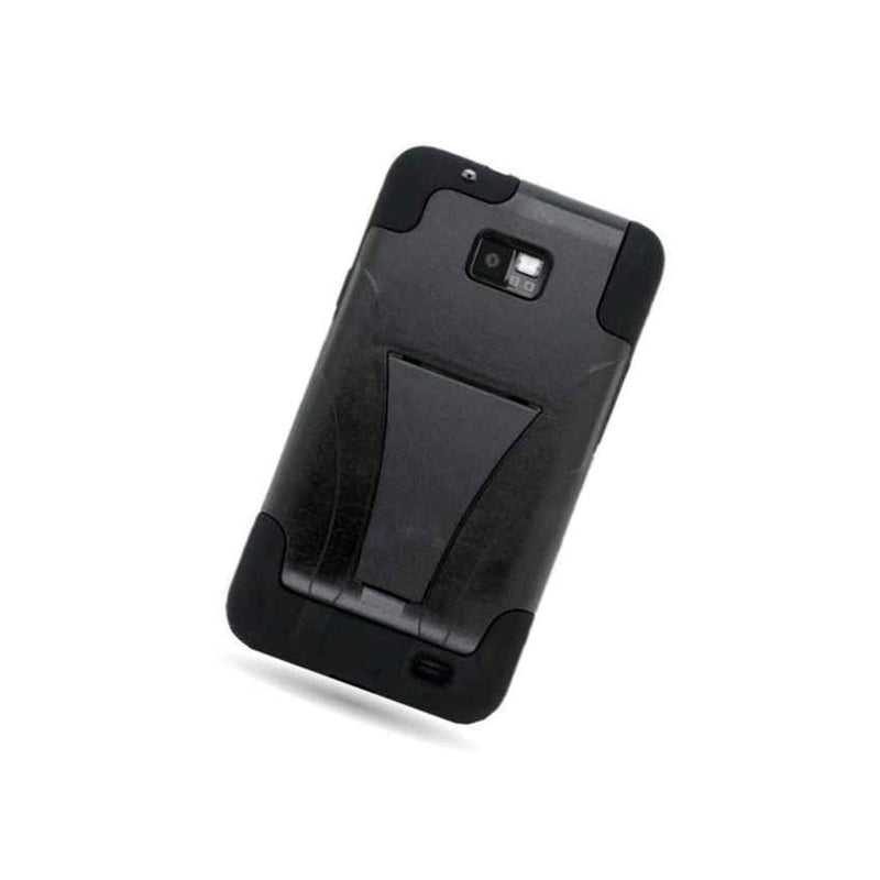 For Samsung Galaxy S2 I777 Case Hard Silicone Hybrid Stand Cover Black