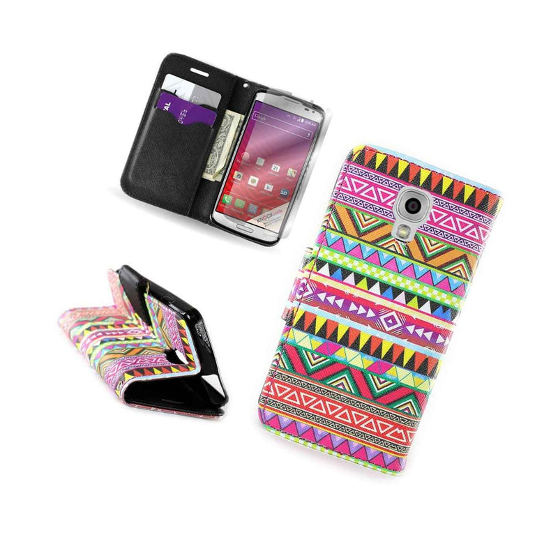 For Lg Volt F90 Card Case Tribal Design Wallet Phone Cover