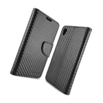 For Sony Xperia Z5 Card Case Black Carbon Fiber Design Wallet Phone Cover