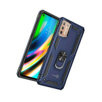For Motorola Moto G9 Plus Case Ring Metal Kickstand Rugged Navy Blue Phone Cover