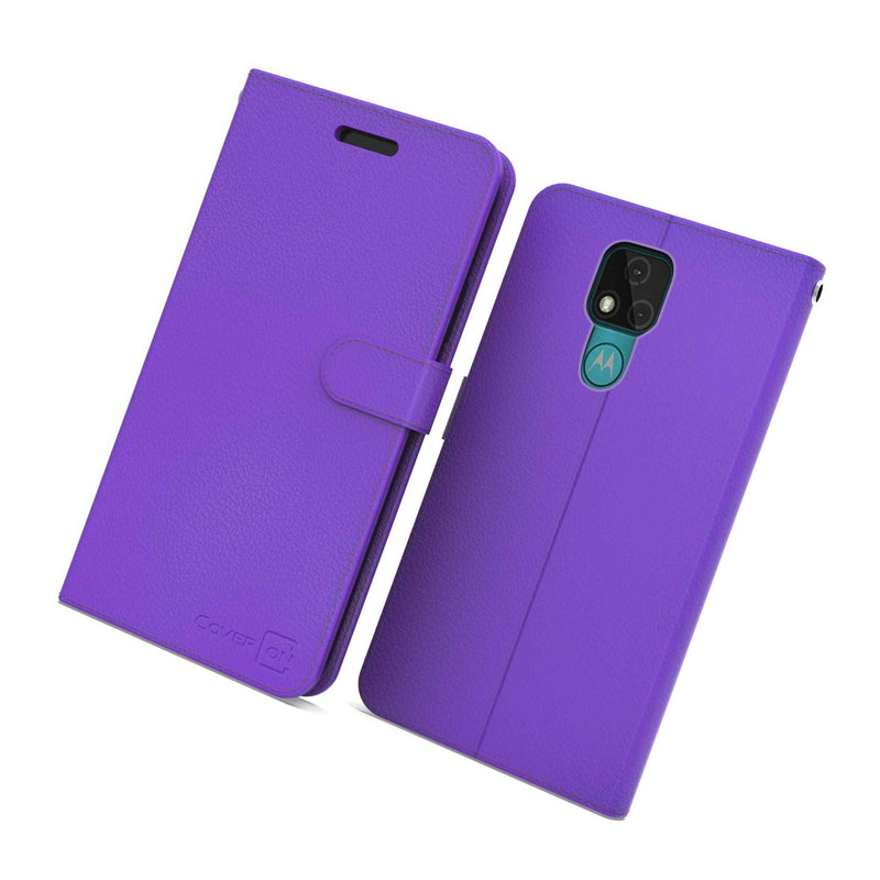 Purple Rfid Blocking Pu Leather Wallet Cover Phone Case For Motorola Moto E7
