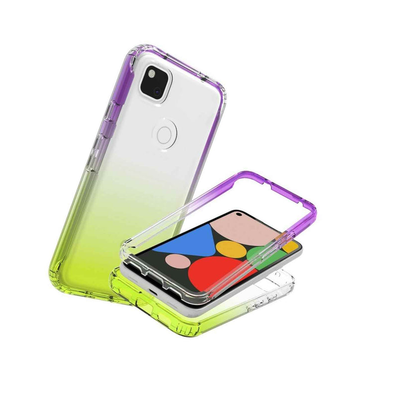 Purple Yellow Case For Google Pixel 4A Full Body Colorful Rugged Phone Cover