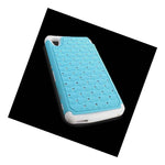 For Sony Xperia M4 Aqua Case Sky Blue White Hybrid Diamond Bling Skin Cover