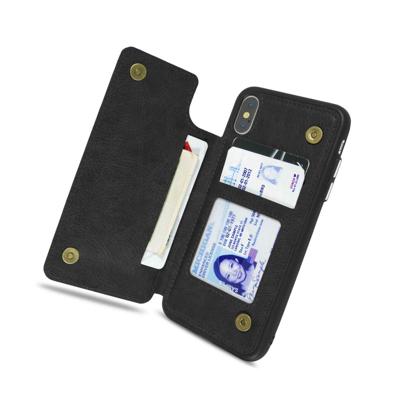 Black Wallet Case For Apple Iphone Xs Max Phone Cover With Credit Card Slots