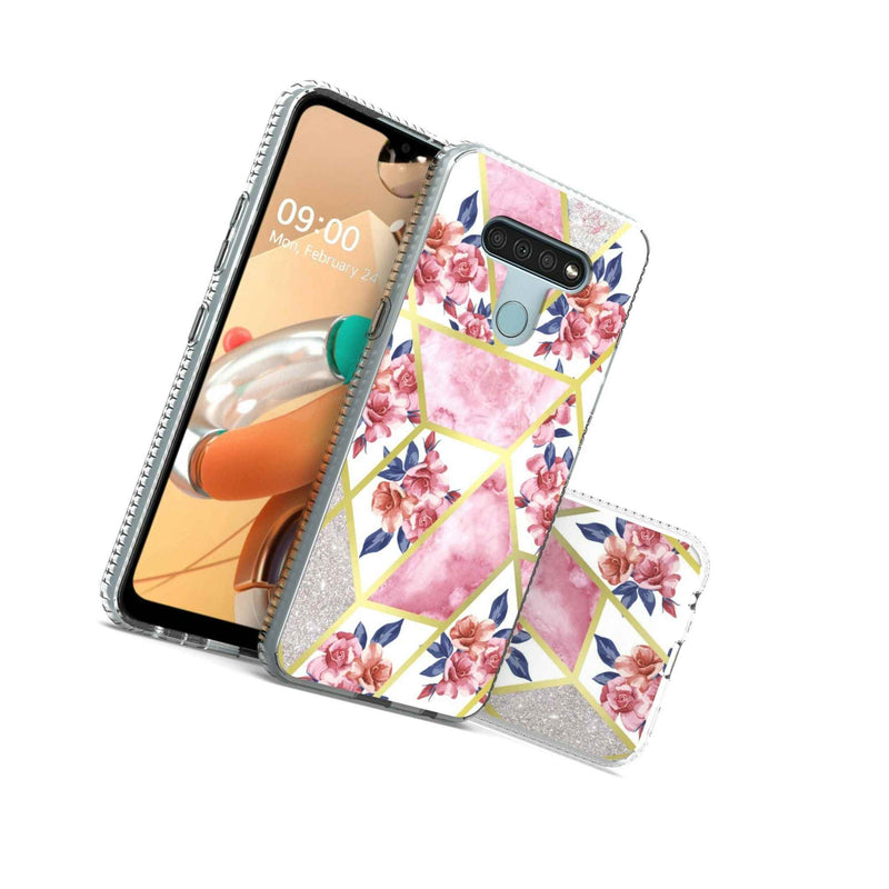 Flower Glitter Design Tpu Slim Hard Back Cover Phone Case For Lg K51 Reflect