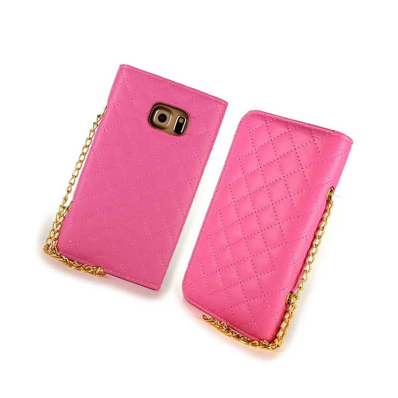 Wallet Case For Samsung Galaxy S6 Edge Credit Card Cover W Screen Hot Pink