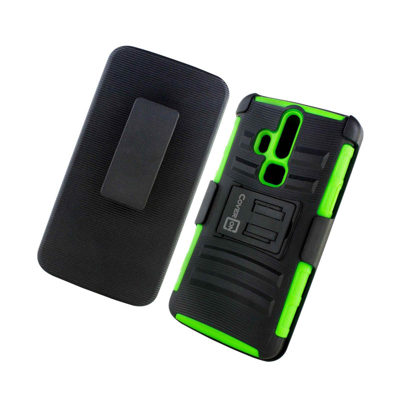 For Zte Axon Pro Belt Clip Case Neon Green Black Holster Hybrid Phone Cover