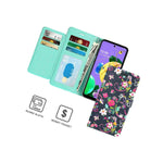 Navy Floral Rfid Blocking Pu Leather Wallet Cover Phone Case For Lg K52 K62 Q52