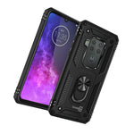 For Motorola One Zoom Case Ring Metal Plate Kickstand Black Hard Phone Cover