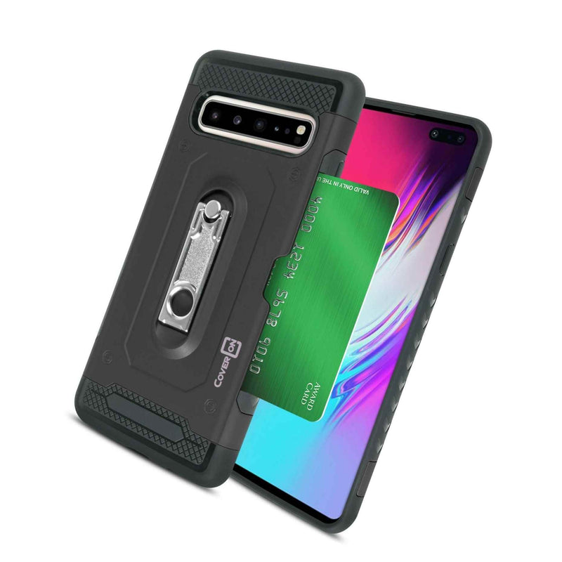 Black Kickstand Credit Card Holder Phone Cover Case For Samsung Galaxy S10 5G