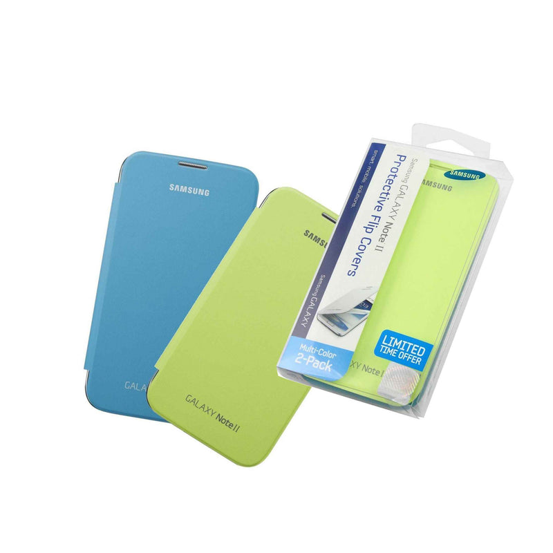 New Samsung Galaxy Note 2 Flip Cover Case 2 Pack Bundle Light Blue Lime Green