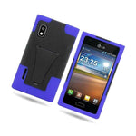 For Lg L40G Optimus Extreme Black Blue Case Hybrid Stand Heavy Duty Hard Cover