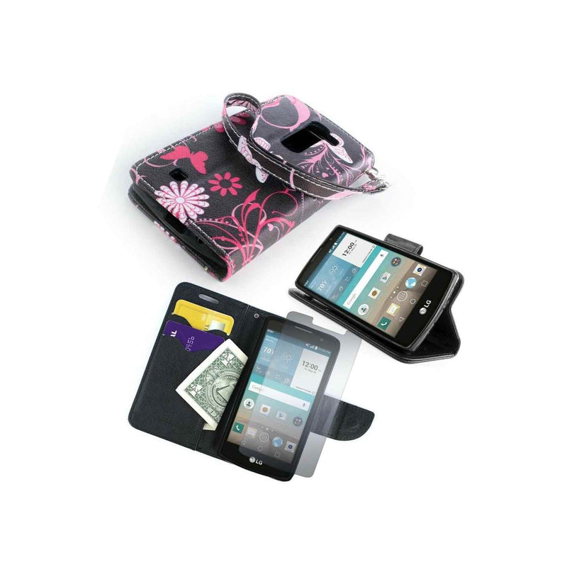 Wallet Case For Lg Escape 2 Logos Spirit Card Folio Cover Pink Butterfly