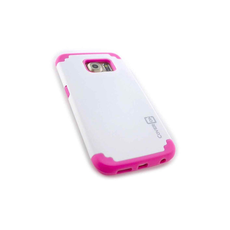 For Samsung Galaxy S6 Edge Case Pink White Slim Hybrid Rugged Armor Cover